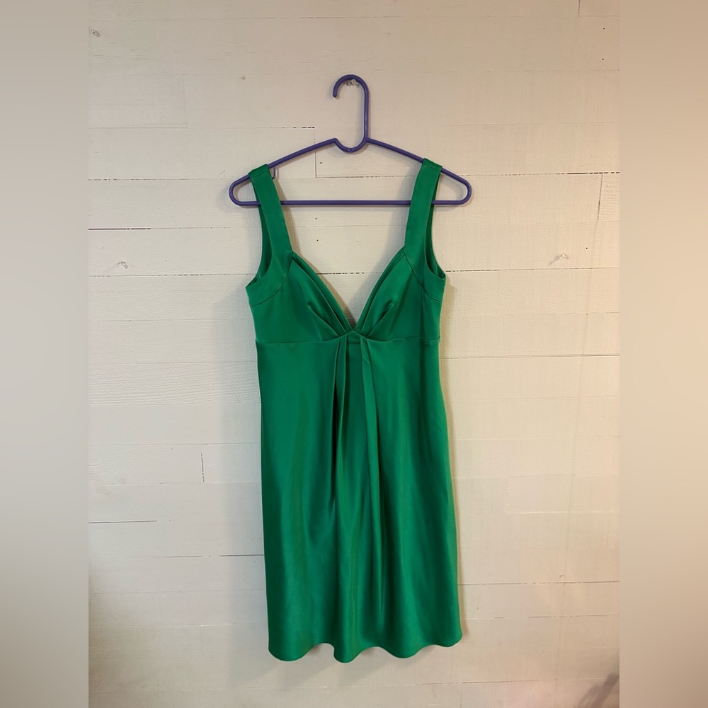 Calvin Klein Green Pleated V Neck Cocktail Dress Small Medium - Picture 2 of 8